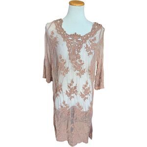 Womens Shein Curve Brown Lace Beach Pool Gauze Coverup Cover Up - Sz XL